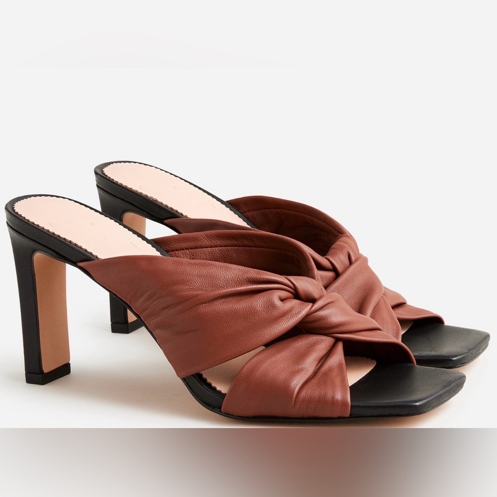 J. Crew twist-knot Brown Leather Mules